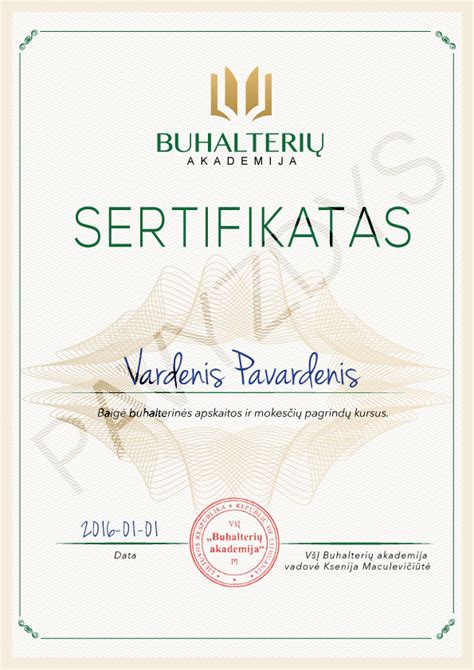 Sertifikuoto partnerio sertifikato pavyzdys