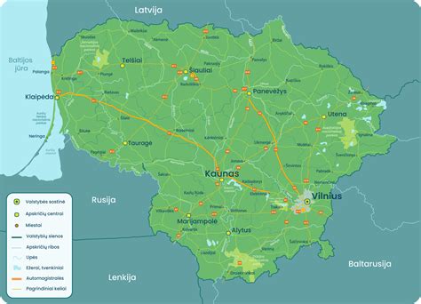 Lietuvos žemėlapis su nuotekų tvarkymo įmonių plėtros zonomis