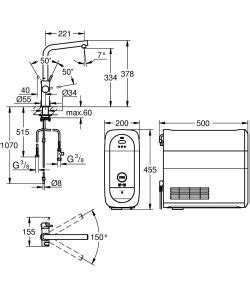 GROHE Blue maišytuvo ir vandens šaldiklio schema