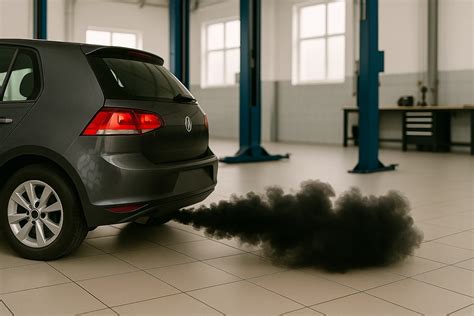 Juodi dūmai iš automobilio išmetimo sistemos