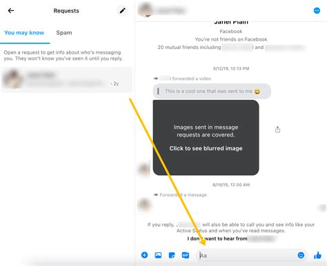 Facebook Messenger Message Requests aplankas kompiuterio naršyklėje