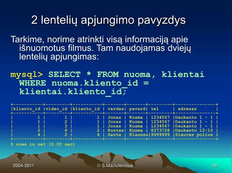 Pavyzdys SQL užklausos duomenims ištraukti