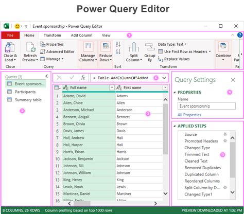 Power Query Editor langas su filtruotais duomenimis