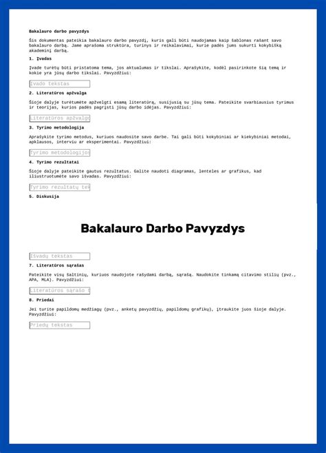 Bakalauro darbo struktūros schema