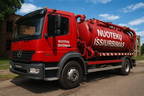 Nuotrauka: Asenizacinis automobilis, atliekantis nuotekų išsiurbimo darbus