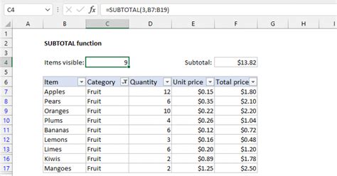 Excel SUBTOTAL funkcijos naudojimas