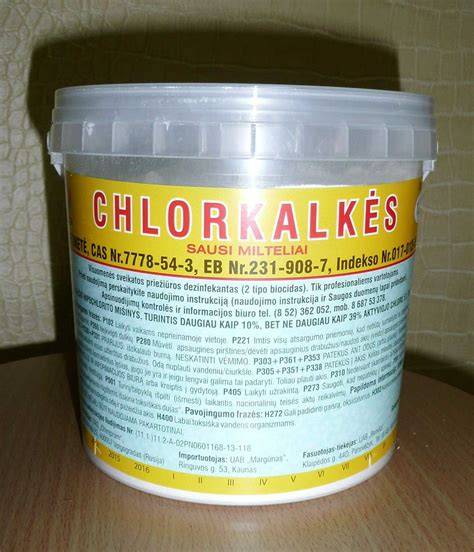 chlorkalkės struktūra ir pavyzdinė pakuotė
