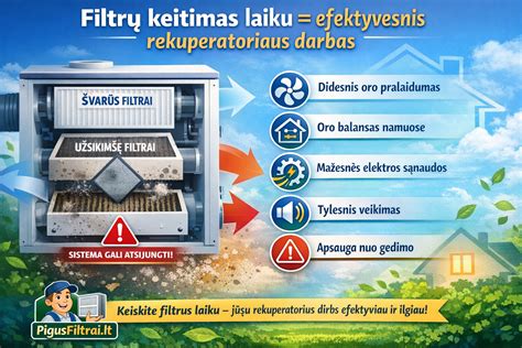 Užteršto ir švaraus rekuperatoriaus filtro palyginimas